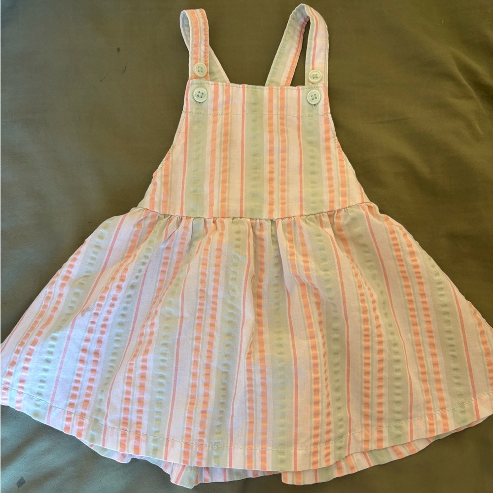 Mint, Orange, And Cream Striped Dress - 12 mos